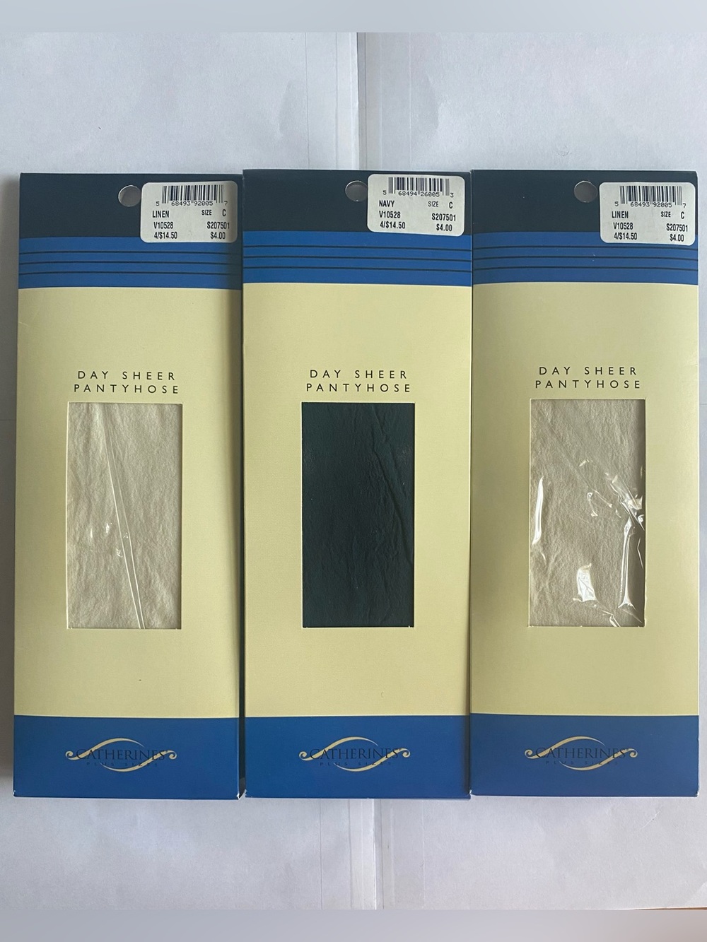Lot of 3 Catherines Plus Size Day Sheer Size C Pantyhose 2 Linen & 1 Navy